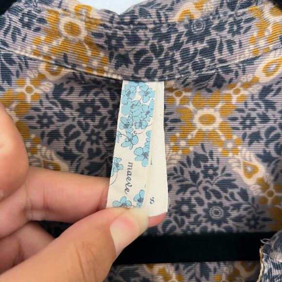 Maeve Button Front Collared Dress Gray Mustard Print Cotton Retro Boho Prairie - Picture 4 of 15